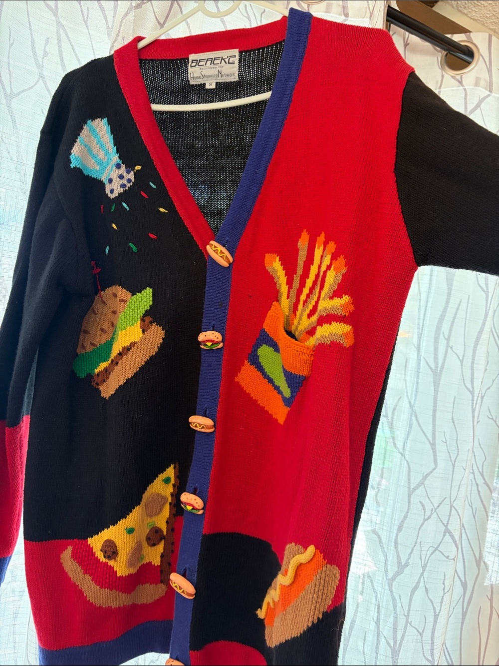 1980s Berek 2 Home Shopping Network Colorblock Fast Food Cardigan - Red & Black